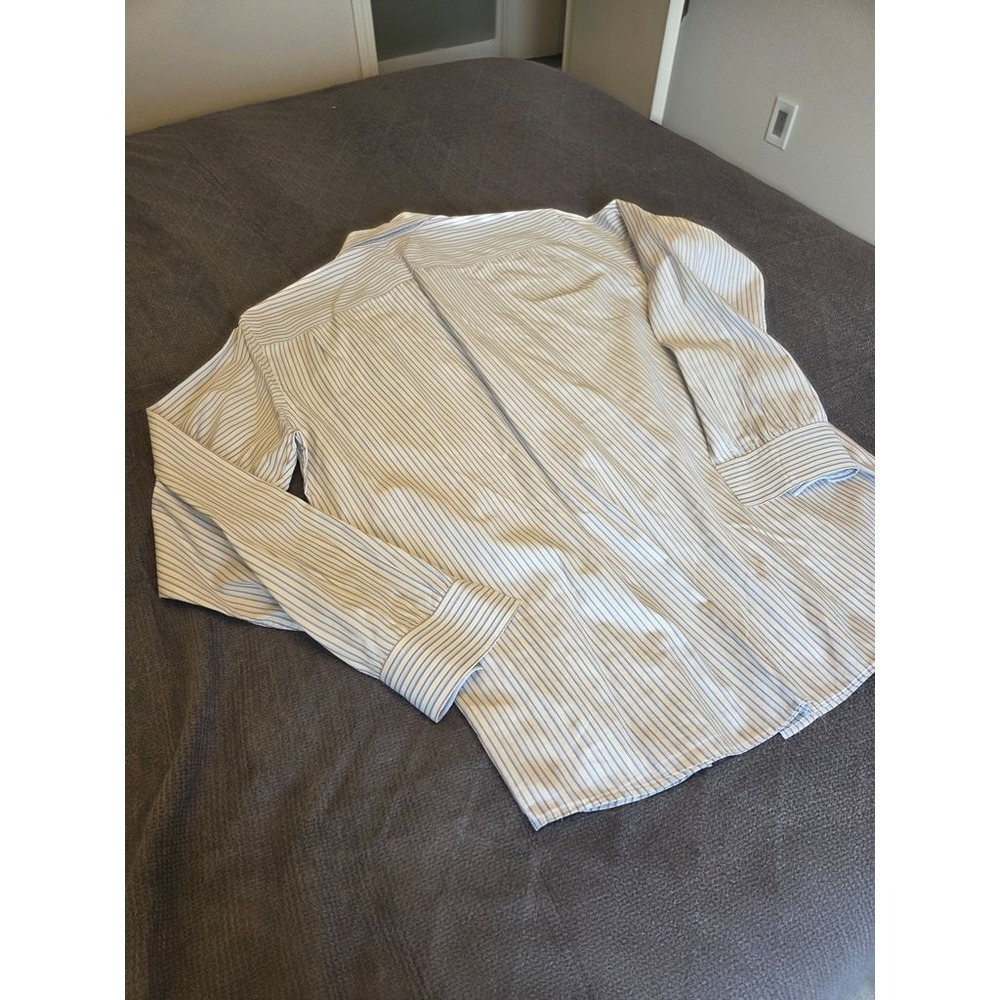Banana Republic Mens L 16-16.5 Fitted Button Down‎ Shirt Striped Blue Tan Cotton - Picture 5 of 5